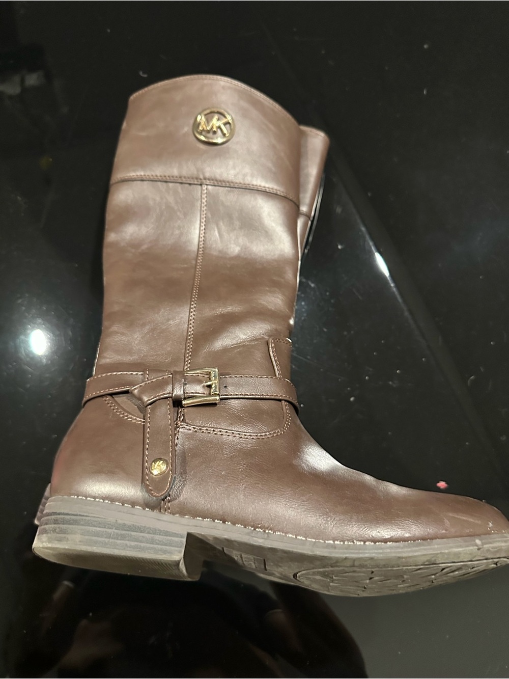 Michael Kors Chocolate Brown Leather Mid-Calf Lace-Up Boot